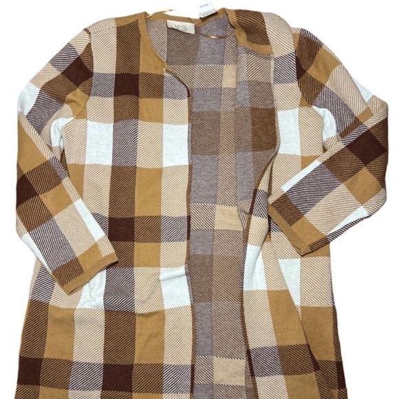 LOFT Plaid Cardigan in Brown and Cream - Picture 5 of 6